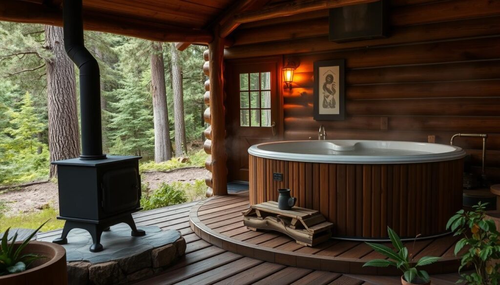 Holzofen und Badezuber