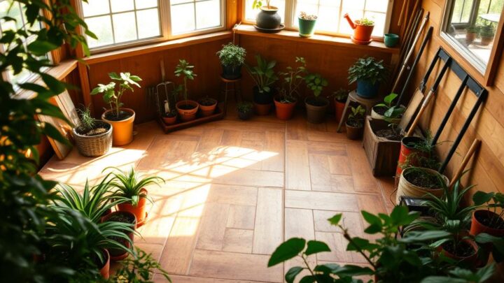 Bodenbedeckung in der Gartenhütte